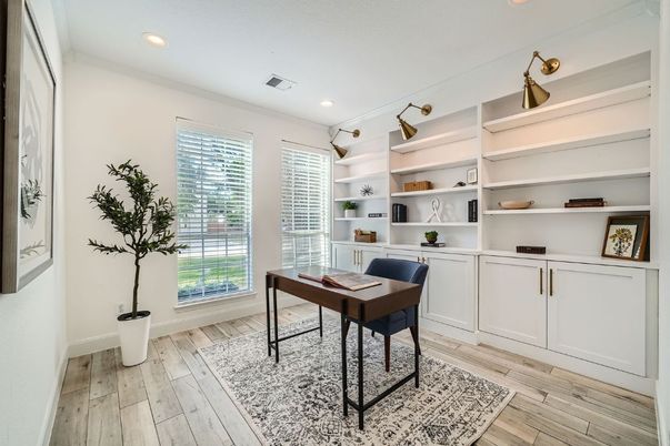 Home Office, Interior, Recessed Lighting, Wood Texture Flooring
