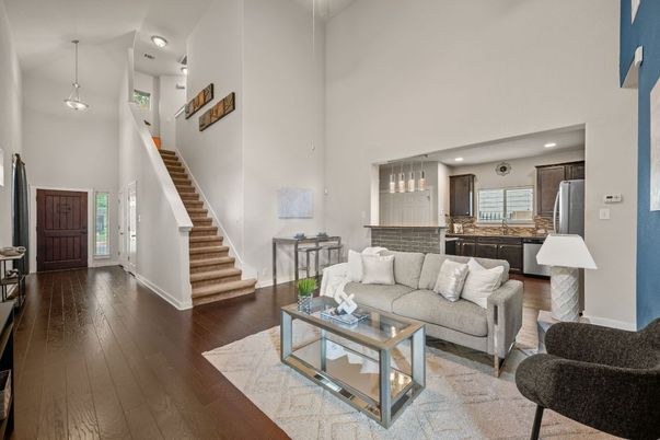 Interior, Kitchen, Living room, Pendant Lights, Recessed Lighting, Wood Texture Flooring