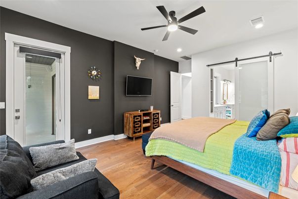 Bedroom, Interior, Recessed Lighting, Wood Texture Flooring