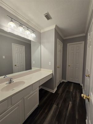 Bathroom, Dual Sink Vanities, Interior, Wood Texture Flooring