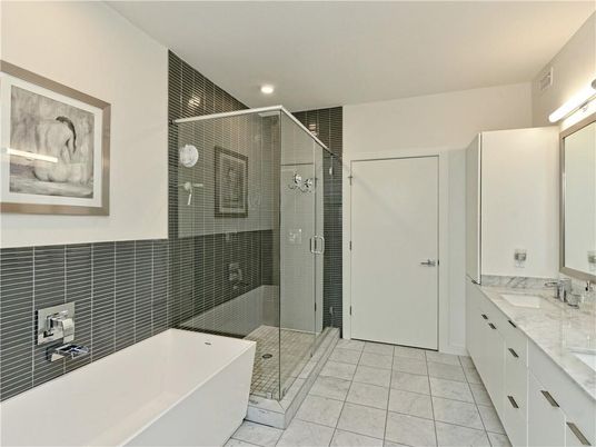 Bathroom, Free Standing Baths, Glass Shower, Interior, Recessed Lighting