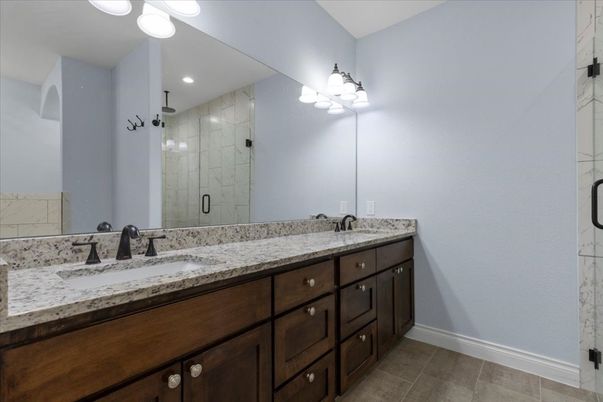 Bathroom, Dual Sink Vanities, Glass Shower, Interior, Recessed Lighting