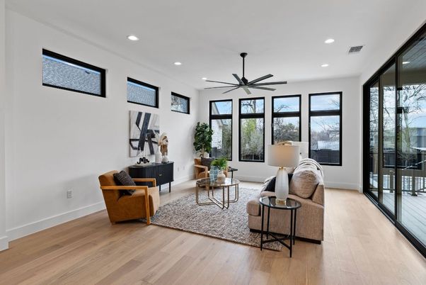 Interior, Living room, Recessed Lighting, Wood Texture Flooring