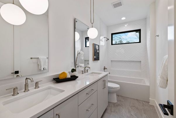 Bathroom, Dual Sink Vanities, Interior, Pendant Lights, Recessed Lighting