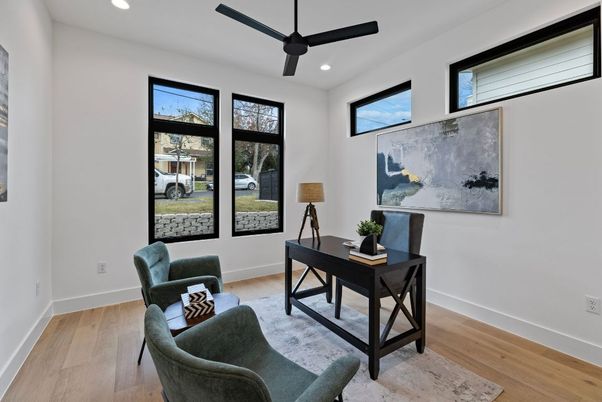 Home Office, Interior, Recessed Lighting, Wood Texture Flooring