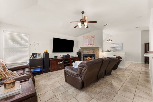 Fireplace, Interior, Living room, Pendant Lights