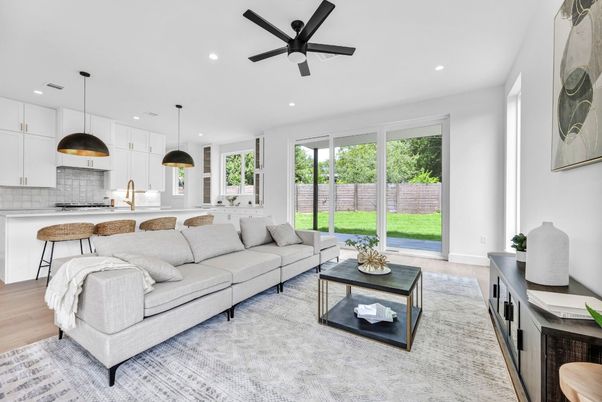 Interior, Kitchen, Living room, Pendant Lights, Recessed Lighting, Wood Texture Flooring