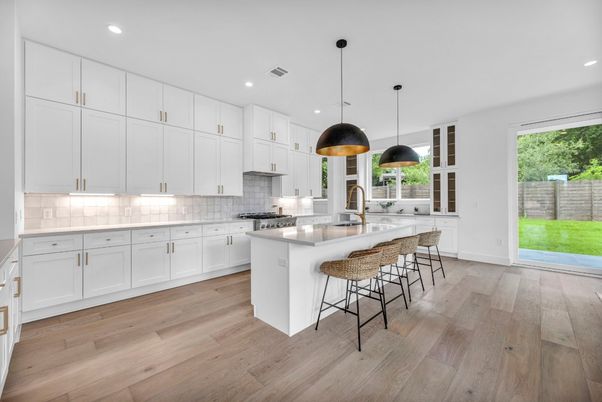Interior, Kitchen, Pendant Lights, Recessed Lighting, Wood Texture Flooring