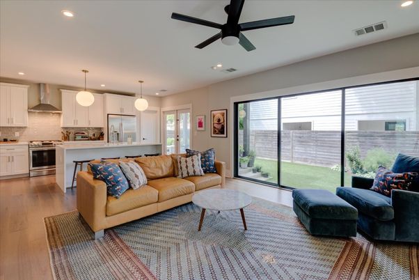 Interior, Kitchen, Living room, Pendant Lights, Recessed Lighting, Stainless Steel Appliances, Wood Texture Flooring