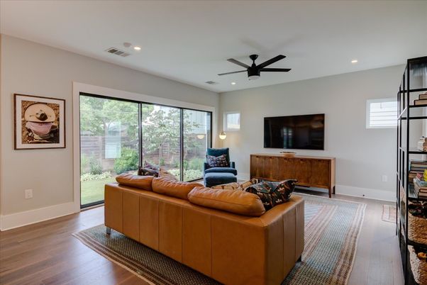 Interior, Living room, Recessed Lighting, Wood Texture Flooring