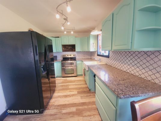 Interior, Kitchen, Stainless Steel Appliances, Wood Texture Flooring