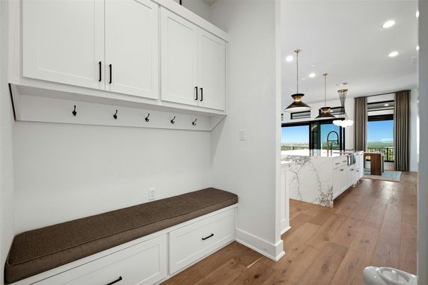 Interior, Kitchen, Pendant Lights, Recessed Lighting, Water, Wood Texture Flooring