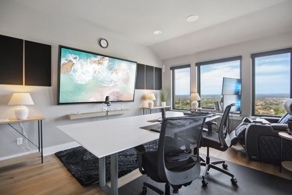 Home Office, Interior, Recessed Lighting, Wood Texture Flooring