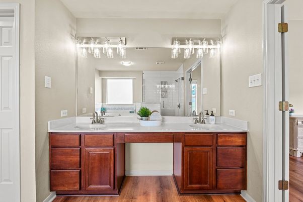 Bathroom, Dual Sink Vanities, Interior, Wood Texture Flooring