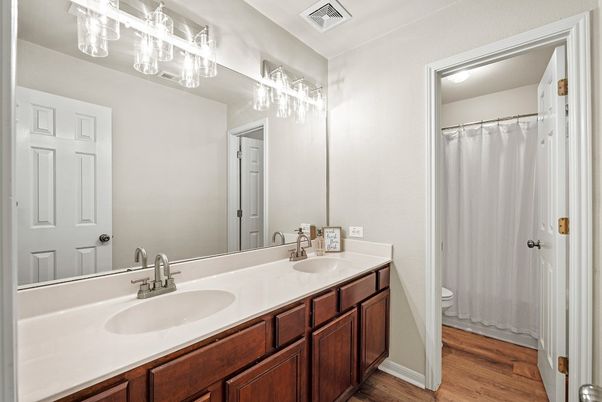 Bathroom, Dual Sink Vanities, Interior, Wood Texture Flooring