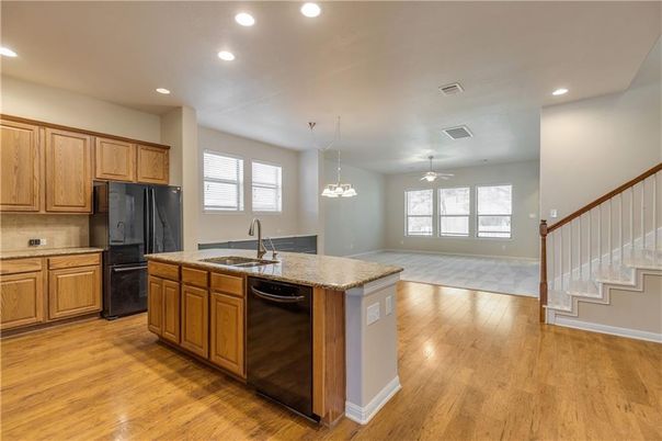 Interior, Kitchen, Pendant Lights, Recessed Lighting, Wood Texture Flooring
