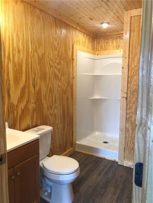 Bathroom, Interior, Recessed Lighting, Wooden Ceilings, Wood Texture Flooring, Wooden Walls