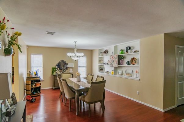 Chandelier, Dining room, Interior, Wood Texture Flooring