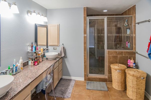 Bathroom, Dual Sink Vanities, Glass Shower, Interior, Recessed Lighting