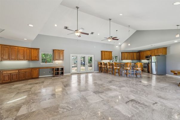 Interior, Kitchen, Marble, Pendant Lights, Recessed Lighting, Stainless Steel Appliances