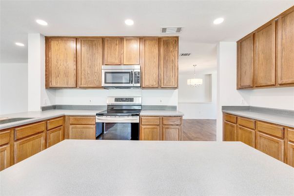 Chandelier, Interior, Kitchen, Recessed Lighting, Wood Texture Flooring