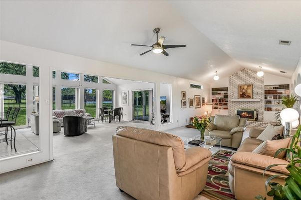 Dining room, Fireplace, Interior, Living room, Stone Walls