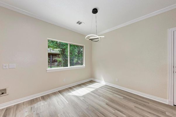 Empty room, Interior, Pendant Lights, Wood Texture Flooring