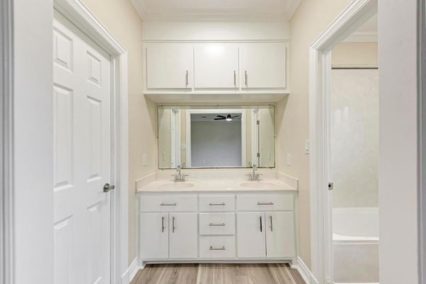 Bathroom, Dual Sink Vanities, Interior, Wood Texture Flooring