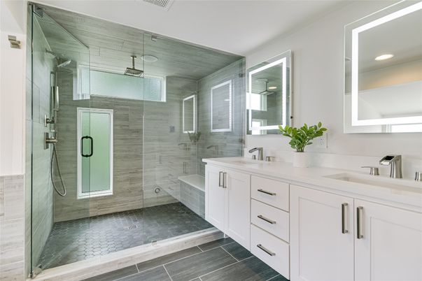 Bathroom, Dual Sink Vanities, Glass Shower, Interior, Recessed Lighting