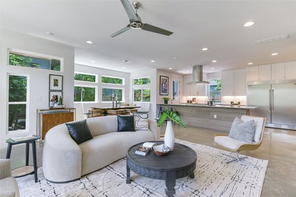 Dining room, Interior, Kitchen, Living room, Recessed Lighting, Stainless Steel Appliances