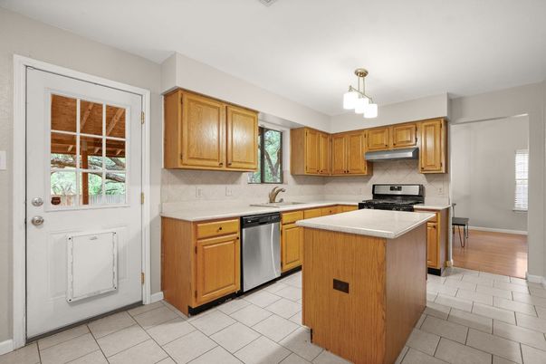 Interior, Kitchen, Pendant Lights, Stainless Steel Appliances, Wood Texture Flooring