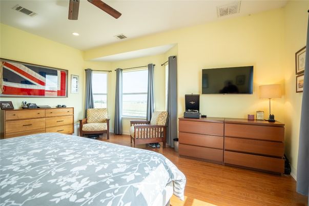 Bedroom, Interior, Recessed Lighting, Wood Texture Flooring
