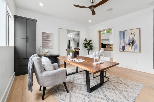 Home Office, Interior, Recessed Lighting, Wood Texture Flooring