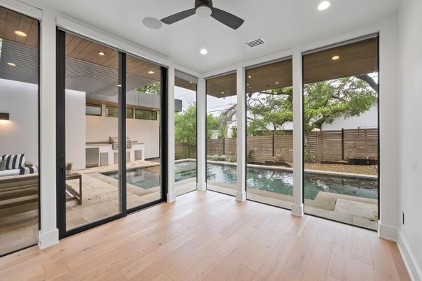 Interior, Recessed Lighting, Sun Room, Wooden Ceilings, Wood Texture Flooring
