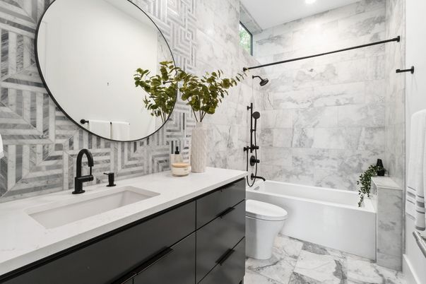 Bathroom, Interior, Marble, Marble Walls, Recessed Lighting