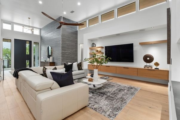 Interior, Living room, Recessed Lighting, Wood Texture Flooring