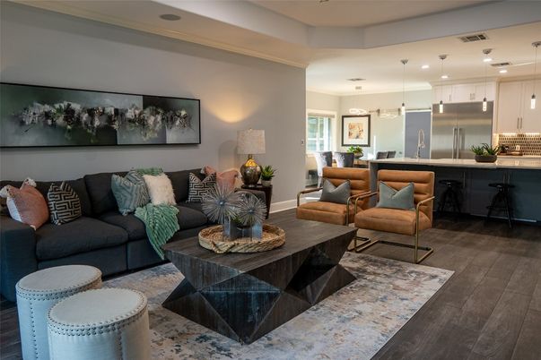 Interior, Kitchen, Living room, Pendant Lights, Recessed Lighting, Stainless Steel Appliances, Wood Texture Flooring