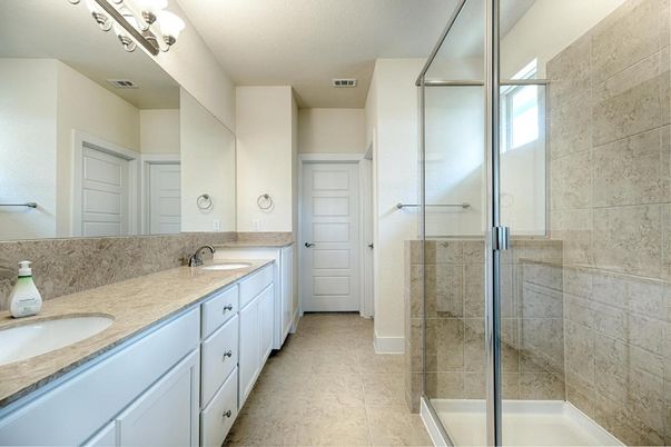 Bathroom, Dual Sink Vanities, Glass Shower, Interior