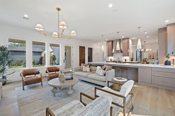 Interior, Kitchen, Living room, Pendant Lights, Recessed Lighting, Wood Texture Flooring