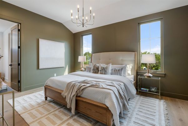 Bedroom, Interior, Pendant Lights, Wood Texture Flooring
