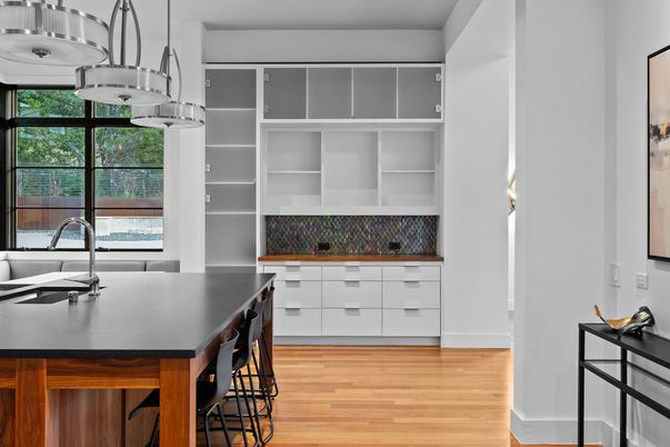 Interior, Kitchen, Pendant Lights, Wood Texture Flooring