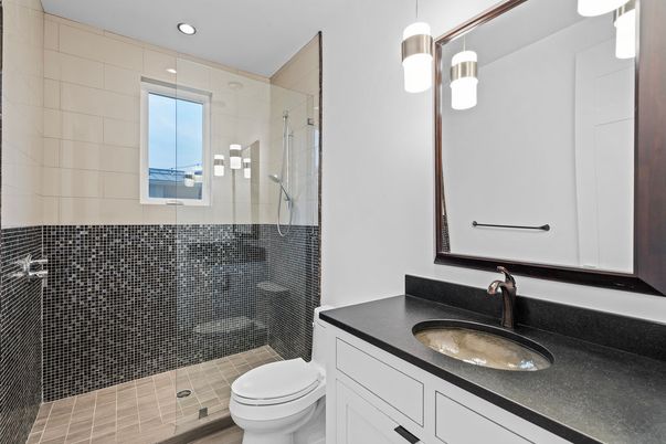 Bathroom, Glass Shower, Interior, Pendant Lights, Recessed Lighting