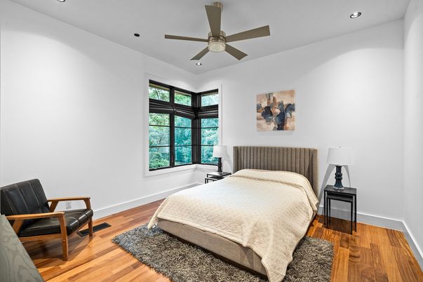 Bedroom, Interior, Recessed Lighting, Wood Texture Flooring