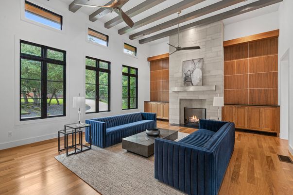 Fireplace, Interior, Living room, Stone Walls, Wooden Beams, Wood Texture Flooring