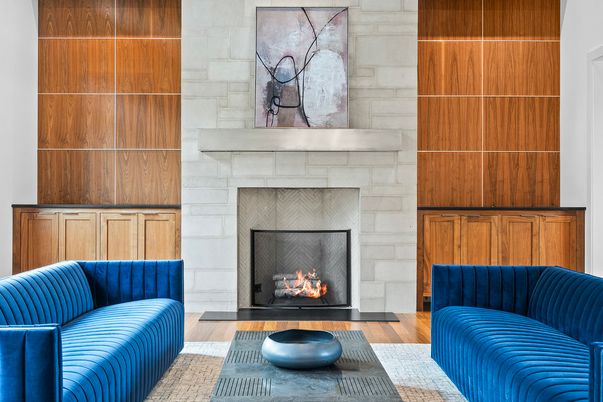 Fireplace, Interior, Living room, Stone Walls, Wood Texture Flooring