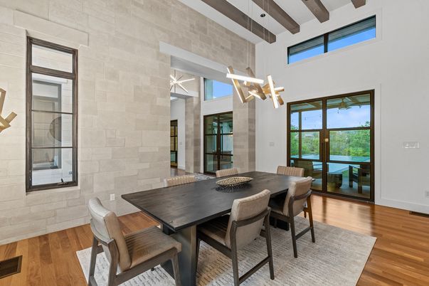 Dining room, Interior, Stone Walls, Wooden Beams, Wood Texture Flooring
