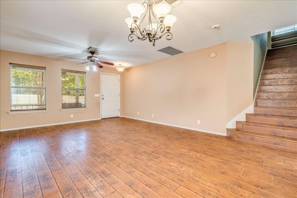 Chandelier, Empty room, Interior, Wood Texture Flooring