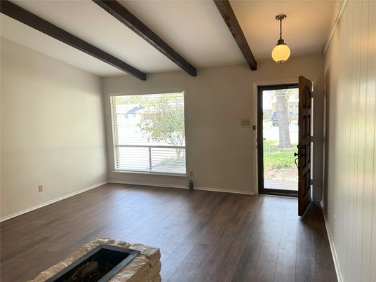Empty room, Interior, Pendant Lights, Wooden Beams, Wood Texture Flooring
