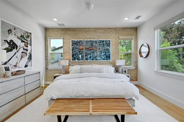 Bedroom, Interior, Recessed Lighting, Wood Texture Flooring