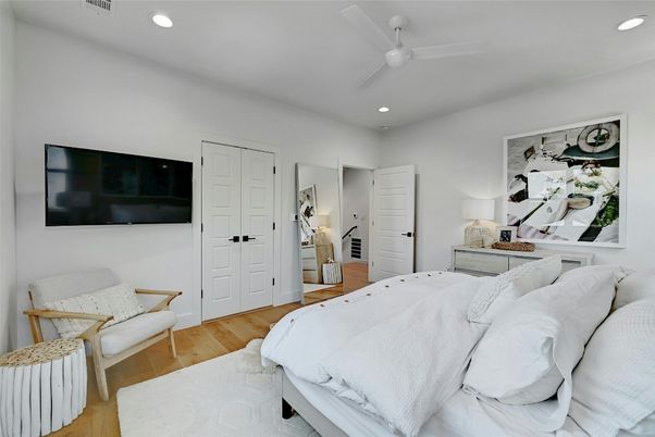 Bedroom, Interior, Recessed Lighting, Wood Texture Flooring